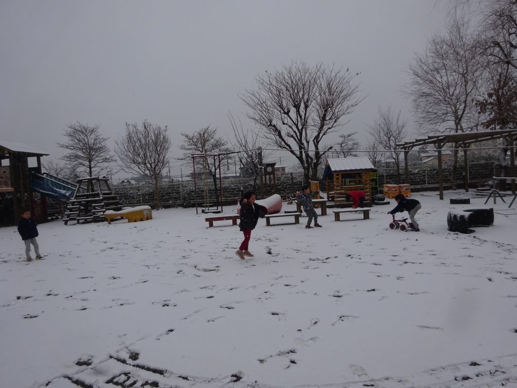 所沢市のあかね保育園で雪あそびをする子どもたちの写真